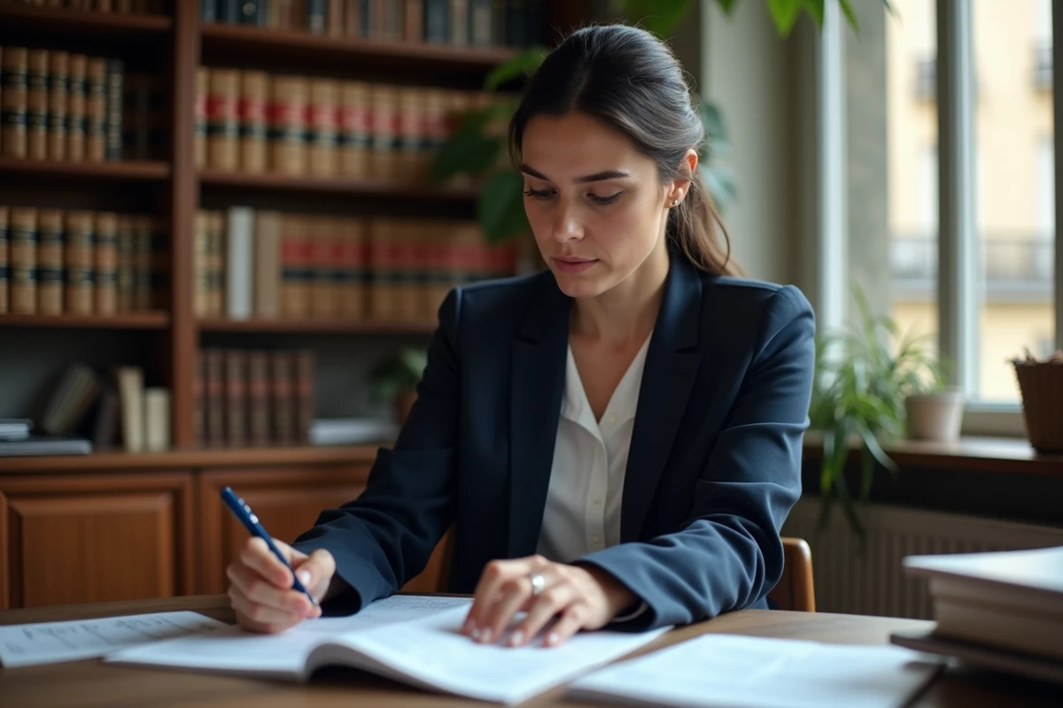 Anne-Charlène Bezzina dans son bureau personnel entourée de livres de droit, illustrant son engagement citoyen et juridique