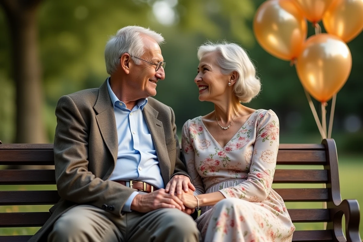 Couple âgé assis dans un jardin lors d
