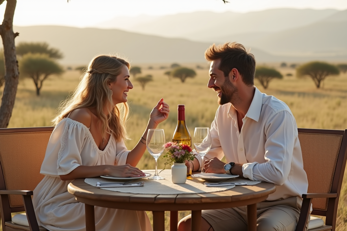 Jeune couple amoureux sur une terrasse en Namibie