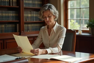 Femme élégante examinant des documents d archives de mariage