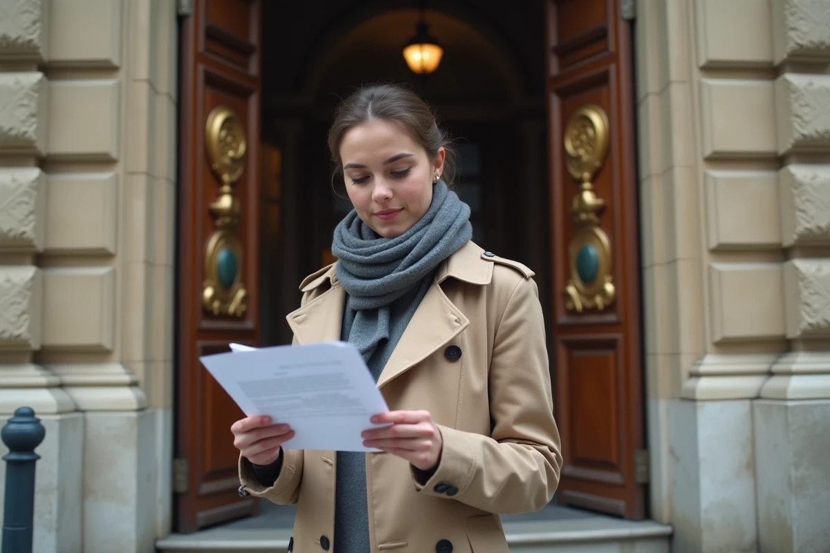 Jeune femme étrangère devant mairie de France