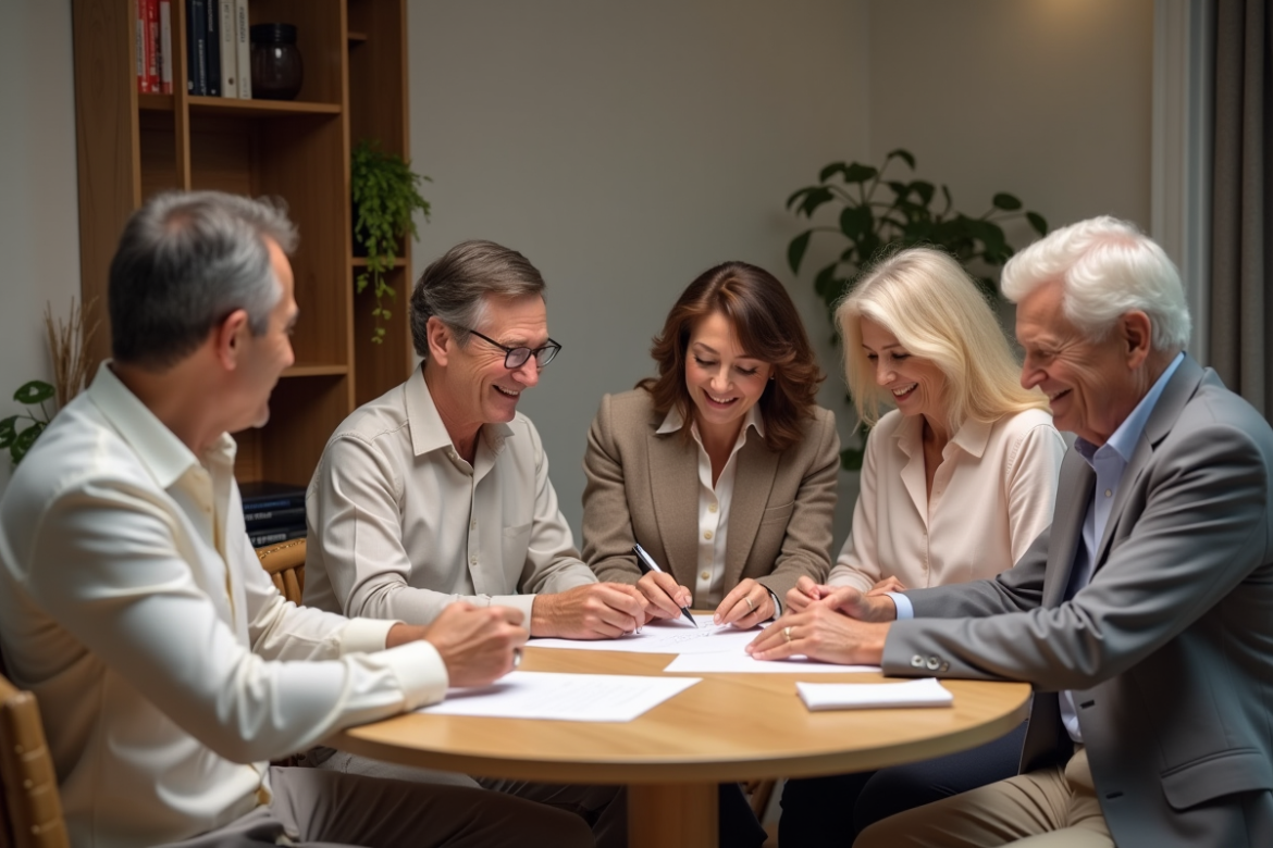 Groupe multigenerational souriant autour d'une table élégante