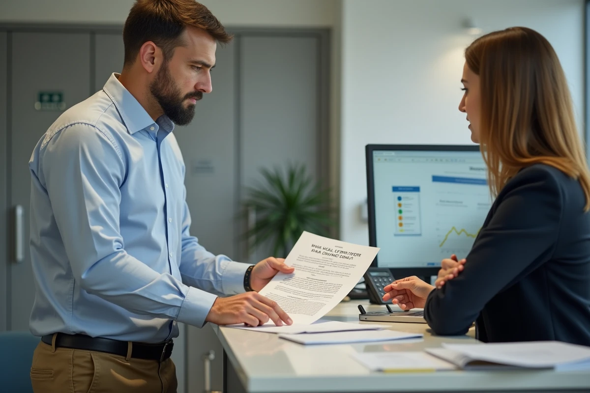 Homme signant un contrat de location de salle des fêtes avec un agent municipal
